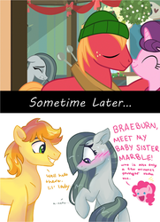 Size: 622x858 | Tagged: safe, artist:dreamscapevalley edits, edit, screencap, big macintosh, braeburn, marble pie, pinkie pie, sugar belle, earth pony, pony, unicorn, g4, my little pony best gift ever, a happy ending for marble pie, aftermath, blushing, braeble, cute, female, good end, heartbroken marble, introduction, male, mare, nuzzling, ship sinking, ship:sugarmac, shipper on deck, shipper pie, shipping, shipping denied, shy, side chick, smiling, sometime later..., stallion, straight