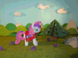 Size: 1333x1000 | Tagged: safe, artist:malte279, sweetie belle, g4, animated, cape, chenille, chenille stems, chenille wire, clothes, craft, female, gif, irl, photo, pipe cleaner sculpture, pipe cleaners, stop motion, tree