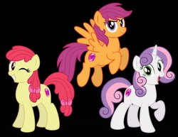 Size: 4096x3162 | Tagged: safe, artist:aleximusprime, apple bloom, scootaloo, sweetie belle, pony, g4, black background, cutie mark crusaders, older, older apple bloom, older scootaloo, older sweetie belle, one eye closed, open mouth, simple background, smiling, wink