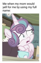 Size: 861x1321 | Tagged: safe, edit, edited screencap, editor:apex soundwave, screencap, princess flurry heart, super funk, alicorn, pony, a flurry of emotions, g4, '90s, baby, caption, female, filly, horrified, image macro, implied princess cadance, oh god, scared, solo focus, terrified, text