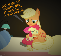 Size: 4200x3850 | Tagged: safe, artist:ace play, apple bloom, applejack, earth pony, pony, g4, absurd resolution, comforting, crying, cute, daaaaaaaaaaaw, duo, female, show accurate, sibling love, siblings, sisterly love, sisters, vector