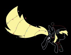 Size: 2048x1583 | Tagged: safe, artist:crescent script, derpy hooves, pegasus, pony, g4, black background, christmas, christmas lights, commission, female, holiday, simple background, simplistic art style, solo