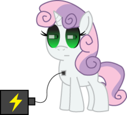 Size: 259x233 | Tagged: safe, artist:sonic-chaos, sweetie belle, pony, robot, robot pony, g4, battery, charger, charging, cute, diasweetes, sweetie bot