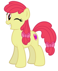 Size: 1024x1250 | Tagged: safe, artist:aleximusprime, apple bloom, earth pony, pony, g4, cutie mark, female, mare, older, older apple bloom, one eye closed, simple background, smiling, solo, the cmc's cutie marks, transparent background, wink