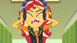 Size: 1920x1080 | Tagged: safe, screencap, sunset shimmer, equestria girls, equestria girls series, g4, overpowered (equestria girls), female, headphones, solo