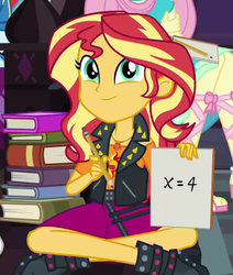 Size: 500x590 | Tagged: safe, screencap, fluttershy, rainbow dash, sunset shimmer, equestria girls, equestria girls series, g4, the finals countdown, cropped, cute, female, geode of empathy, magical geodes, meme origin, shimmerbetes, solo focus, sunset's note