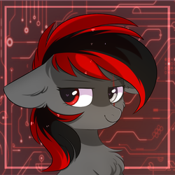 Size: 3000x3000 | Tagged: safe, artist:pesty_skillengton, oc, oc only, oc:circuit, pony, bust, chest fluff, circuit board, female, heart eyes, heterochromia, high res, portrait, solo, wingding eyes