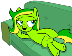 Size: 600x466 | Tagged: safe, artist:didgereethebrony, oc, oc only, oc:boomerang beauty, earth pony, pony, couch, draw me like one of your french girls, solo, titanic, we don't normally wear clothes