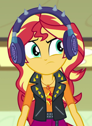 Size: 678x924 | Tagged: safe, screencap, sunset shimmer, equestria girls, equestria girls series, g4, overpowered (equestria girls), female, geode of empathy, headphones, magical geodes, solo