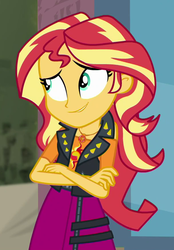 Size: 607x873 | Tagged: safe, screencap, sunset shimmer, display of affection, equestria girls, g4, my little pony equestria girls: better together, cropped, crossed arms, female, geode of empathy, magical geodes, nervous, solo