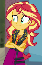 Size: 569x873 | Tagged: safe, screencap, sunset shimmer, display of affection, equestria girls, g4, my little pony equestria girls: better together, cropped, crossed arms, female, geode of empathy, magical geodes, solo