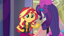 Size: 1920x1080 | Tagged: safe, screencap, rarity, sunset shimmer, display of affection, equestria girls, g4, my little pony equestria girls: better together, geode of empathy, magical geodes