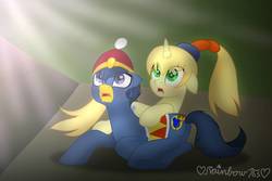 Size: 1214x812 | Tagged: safe, artist:rainbow15s, earth pony, pony, unicorn, fumu, king dedede, kirby (series), kirby of the stars, looking up, movie accurate, ponified