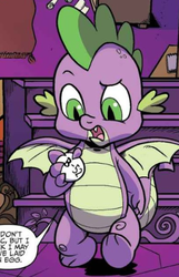 Size: 315x488 | Tagged: safe, artist:pencils, idw, spike, dragon, g4, spoiler:comic, spoiler:comic70, bingo balls, claws, cropped, male, speech bubble, spread wings, winged spike, wings