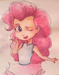 Size: 1014x1280 | Tagged: safe, artist:jnab, pinkie pie, human, g4, female, humanized, solo, watercolor painting