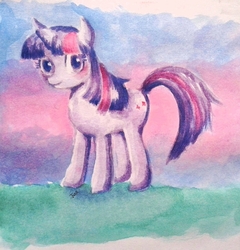 Size: 1227x1280 | Tagged: safe, artist:jnab, twilight sparkle, pony, unicorn, g4, female, mare, solo, traditional art, unicorn twilight, watercolor painting