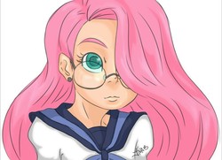 Size: 1104x800 | Tagged: safe, artist:jnab, oc, oc only, equestria girls, g4, colored eyebrows, ear piercing, earring, glasses, jewelry, not fluttershy, piercing, sailor uniform, solo