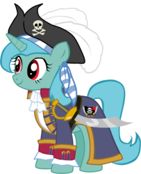 Size: 2376x2919 | Tagged: safe, artist:shadymeadow, oc, oc only, oc:jolie roger, pony, unicorn, clothes, female, hat, high res, mare, pirate, simple background, solo, sword, transparent background, weapon