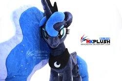 Size: 4096x2730 | Tagged: safe, artist:nekokevin, princess luna, alicorn, pony, g4, female, irl, looking at you, mare, peytral, photo, plushie, regalia, simple background, smiling, solo, watermark, white background