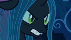 Size: 960x540 | Tagged: safe, edit, edited screencap, screencap, queen chrysalis, twilight sparkle, alicorn, changeling, changeling queen, pony, g4, the mean 6, animated, close-up, female, gif, loop, reversed, slow motion, transition, twilight sparkle (alicorn)