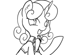 Size: 2631x1860 | Tagged: safe, artist:ladycookie, oc, oc only, unnamed oc, pony, unicorn, black and white, clothes, curly mane, grayscale, hooves, horn, jacket, lineart, looking at you, monochrome, not sweetie belle, open mouth, raised hoof, simple background, smiling, white background