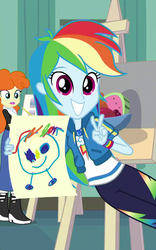Size: 673x1079 | Tagged: safe, screencap, golden hazel, rainbow dash, a queen of clubs, equestria girls, g4, my little pony equestria girls: better together, cropped, cute, dashabetes, doodle, drawing, female, fridge art (literally), geode of super speed, magical geodes