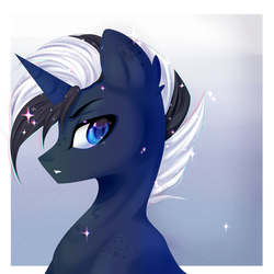 Size: 1024x1024 | Tagged: safe, artist:silvia-zero, oc, oc only, oc:shabaco, pony, unicorn, bust, looking at you, male, portrait