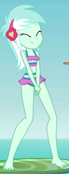 Size: 185x461 | Tagged: safe, screencap, lyra heartstrings, timber spruce, equestria girls, equestria girls series, g4, turf war, barefoot, belly button, bikini, clothes, cropped, cute, feet, lifeguard timber, lyra heartstrings swimsuit, lyrabetes, midriff, offscreen character, sleeveless, swimsuit