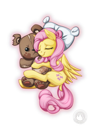 Size: 955x1351 | Tagged: safe, alternate version, artist:mysticalpha, fluttershy, pegasus, pony, g4, cute, female, hug, mare, pillow, shyabetes, sleeping, teddy bear