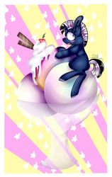 Size: 809x1280 | Tagged: safe, artist:sonpufum, oc, oc only, oc:shabaco, pony, blushing, cup, food, ice cream, male, simple background, solo