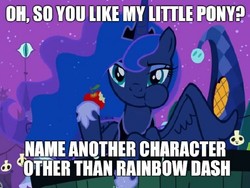 Size: 665x499 | Tagged: safe, edit, edited screencap, editor:apex soundwave, screencap, princess luna, alicorn, pony, g4, luna eclipsed, adventure in the comments, apple, caption, condescending luna, condescending wonka, eating, female, food, herbivore, image macro, impact font, implied rainbow dash, joke shop, mare, meme, nom, old meme, ponified meme, roald dahl, solo, text, welcome to the herd, willy wonka and the chocolate factory
