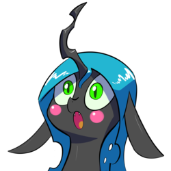 Size: 1200x1200 | Tagged: safe, artist:underpable, queen chrysalis, changeling, changeling queen, g4, :o, blush sticker, blushing, bust, changelings in the comments, cute, cutealis, female, floppy ears, open mouth, portrait, simple background, solo, surprised pikachu, transparent background, wide eyes