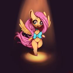Size: 4400x4400 | Tagged: safe, artist:miokomata, fluttershy, pegasus, pony, g4, absurd resolution, belly button, bipedal, bow, cute, female, freckles, mare, shyabetes, smiling, solo