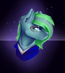 Size: 2250x2507 | Tagged: safe, artist:lilrandum, oc, oc only, oc:stealthy wings, pegasus, pony, blue eyes, bust, eye scar, high res, lineless, scar, solo, space