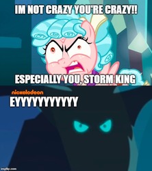 Size: 500x562 | Tagged: safe, edit, edited screencap, screencap, cozy glow, storm king, pegasus, pony, g4, my little pony: the movie, school raze, what lies beneath, angry, cozy glow is best facemaker, cozybetes, crazy glow, crazybetes, cute, deranged, dragon ball, dragonball z abridged, faic, female, filly, foal, ghost nappa, great moments in animation, insanity, meme, nappa, open mouth, screaming, solo, vegeta