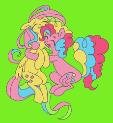 Size: 1252x1363 | Tagged: safe, artist:eyerealm, fluttershy, pinkie pie, pony, g4, female, hug, kidcore, lesbian, needs more saturation, ship:flutterpie, shipping