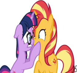 Size: 919x870 | Tagged: safe, artist:sparkling-sunset-s08, sci-twi, sunset shimmer, twilight sparkle, pony, unicorn, equestria girls, equestria girls specials, g4, my little pony equestria girls: better together, my little pony equestria girls: spring breakdown, cutie mark, equestria girls ponified, female, glasses, mare, ponified, simple background, transparent background, unicorn sci-twi, wrong aspect ratio