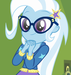 Size: 1014x1080 | Tagged: safe, screencap, trixie, best trends forever, equestria girls, equestria girls series, g4, :t, adorkable, best trends forever: twilight sparkle, canterlot high, choose twilight sparkle, clothes, cropped, cute, diatrixes, dork, female, glasses, happy, hoodie, meganekko, nerd, scrunchy face, skirt, smiling, solo, wavy mouth, weapons-grade cute