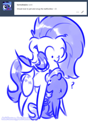 Size: 500x687 | Tagged: safe, artist:krucification, fluttershy, princess luna, alicorn, bat pony, pony, g4, ask, bat ponified, doodle, duo, female, filly, flutterbat, monochrome, question mark, race swap, tumblr, woona, younger