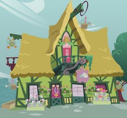 Size: 927x861 | Tagged: safe, artist:rainbowrage12, g4, .svg available, background, flower, flower shop, house, no pony, ponyville, vector