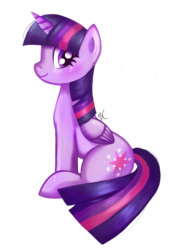 Size: 1024x1400 | Tagged: safe, artist:burû, twilight sparkle, alicorn, pony, g4, blushing, cutie mark, female, looking at you, mare, simple background, sitting, smiling, solo, transparent background, twilight sparkle (alicorn)