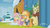 Size: 1348x758 | Tagged: safe, screencap, applejack, flam, flim, fluttershy, holly the hearths warmer doll, g4, my little pony best gift ever, my little pony: friendship is magic, clothes, curtains, discovery family logo, earmuffs, flag, flim flam brothers, levitation, magic, rainbow, scarf, sweater, telekinesis, winter outfit