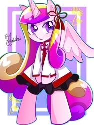 Size: 900x1200 | Tagged: safe, artist:yuyutsuka_0130, princess cadance, alicorn, pony, g4, clothes, cute, cutedance, dress, female, mare, ribbon, skirt, solo, spread wings, wings