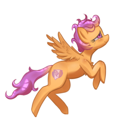 Size: 1024x1047 | Tagged: safe, artist:hamanaki, scootaloo, pegasus, pony, g4, alternate hairstyle, crying, cutie mark, female, filly, flying, scootaloo can fly, simple background, smiling, solo, transparent background