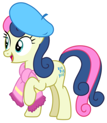 Size: 1500x1722 | Tagged: safe, artist:sketchmcreations, bon bon, sweetie drops, earth pony, pony, g4, my little pony best gift ever, beret, clothes, hat, open mouth, raised hoof, scarf, simple background, solo, transparent background, vector, winter outfit