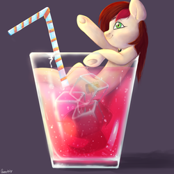 Size: 2500x2500 | Tagged: safe, artist:twisoft, oc, earth pony, pony, apple, art, cocktail, commission, cup, cup of pony, drink, female, food, glass, high res, ice, micro, shade, shot glass