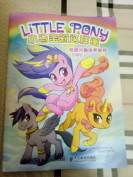 Size: 3120x4160 | Tagged: safe, artist:lindsay cibos, oc, earth pony, pegasus, pony, unicorn, book, bowtie, bracelet, chinese, ear piercing, earring, female, flower, jewelry, little pony drawing book, male, mare, necklace, piercing, stallion
