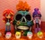 Size: 1644x1459 | Tagged: safe, artist:whatthehell!?, applejack, sci-twi, sunset shimmer, twilight sparkle, equestria girls, g4, all saints day, boots, calaverita, calaverita (sugar skull), cempasúchil, clothes, dia de los muertos, doll, dress, equestria girls minis, flower, irl, jacket, photo, ponied up, shoes, skull, sugar skull, toy