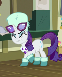 Size: 381x473 | Tagged: safe, screencap, rarity, pony, unicorn, best gift ever, g4, boots, cropped, cutie mark, eyes closed, female, hat, invisible stallion, lip bite, mare, out of context, shoes, solo focus, winter outfit