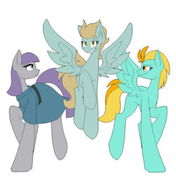 Size: 1024x1024 | Tagged: safe, alternate version, artist:icicle-niceicle-1517, artist:spaazledazzle, color edit, edit, lightning dust, maud pie, oc, oc:jasper (ice1517), earth pony, pegasus, pony, icey-verse, g4, aunt, aunt and nephew, belt, clothes, collaboration, colored, crack shipping, dress, family, female, flying, magical lesbian spawn, male, mare, mother and son, offspring, parent:lightning dust, parent:limestone pie, parents:limedust, raised hoof, shipping, simple background, stallion, trans male, transgender, transparent background